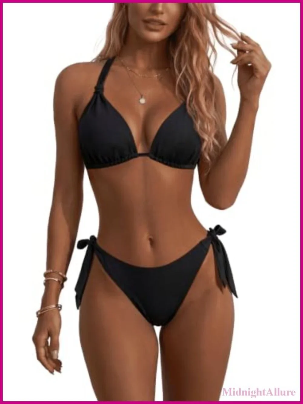 Halter Triangle Bikini Set with Removable Pads, Low Rise Briefs Swimsuit